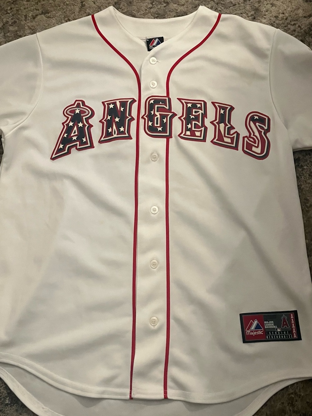 Majestic White & Red Angels Kids Button-Down Jersey